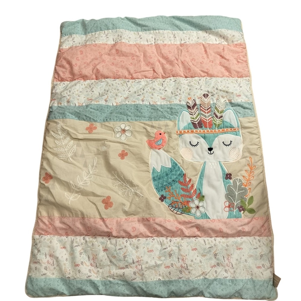 Trend Lab Woodland Fox‎ Quilted Crib Quilt Toddler Bedding Baby Girl